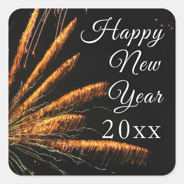 Pegatina Cuadrada Feliz Año Nuevo (Anverso)