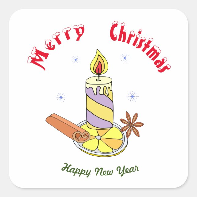 Pegatina Cuadrada Feliz Año Nuevo (Anverso)