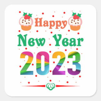 Pegatina Cuadrada Feliz Año Nuevo