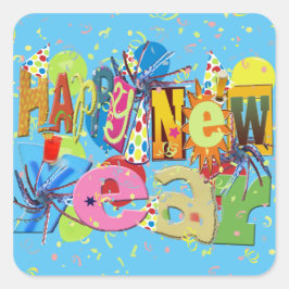 Pegatina Cuadrada Feliz Año Nuevo