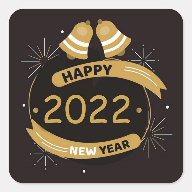 Pegatina Cuadrada Feliz Año Nuevo (Anverso)
