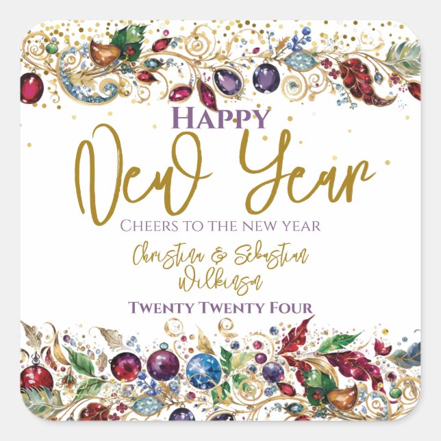 Pegatina Cuadrada Feliz Año Nuevo (Anverso)