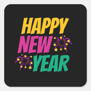 Pegatina Cuadrada Feliz año nuevo 