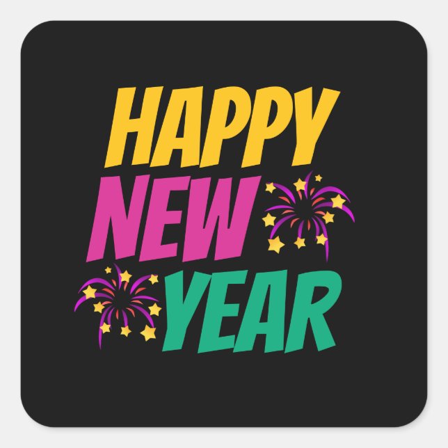 Pegatina Cuadrada Feliz año nuevo  (Anverso)