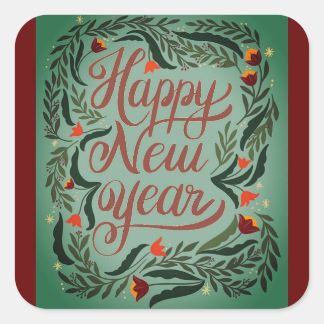 Pegatina Cuadrada Feliz Año Nuevo (Anverso)