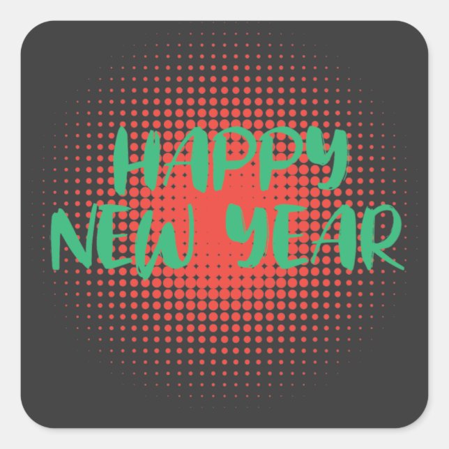 Pegatina Cuadrada Feliz Año Nuevo (Anverso)
