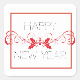Pegatina Cuadrada Feliz Año Nuevo
