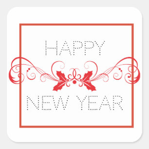 Pegatina Cuadrada Feliz Año Nuevo