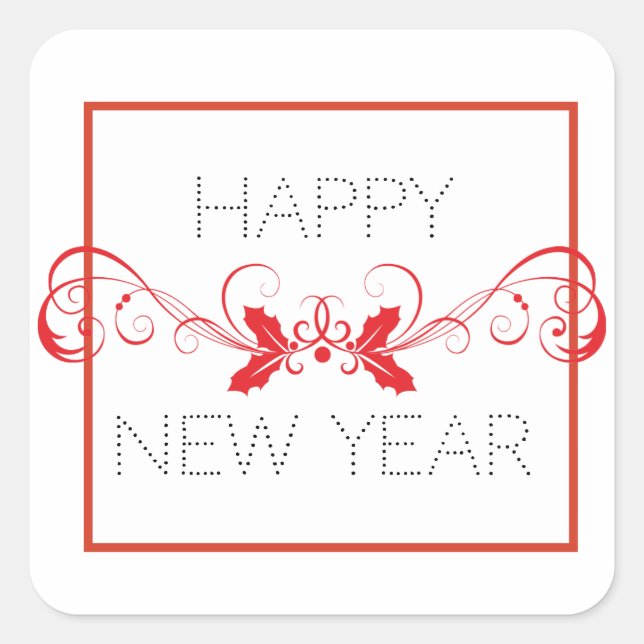 Pegatina Cuadrada Feliz Año Nuevo (Anverso)