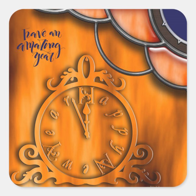 Pegatina Cuadrada Feliz Año Nuevo 2019 (Anverso)