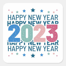 Pegatina Cuadrada Feliz Año Nuevo 2023