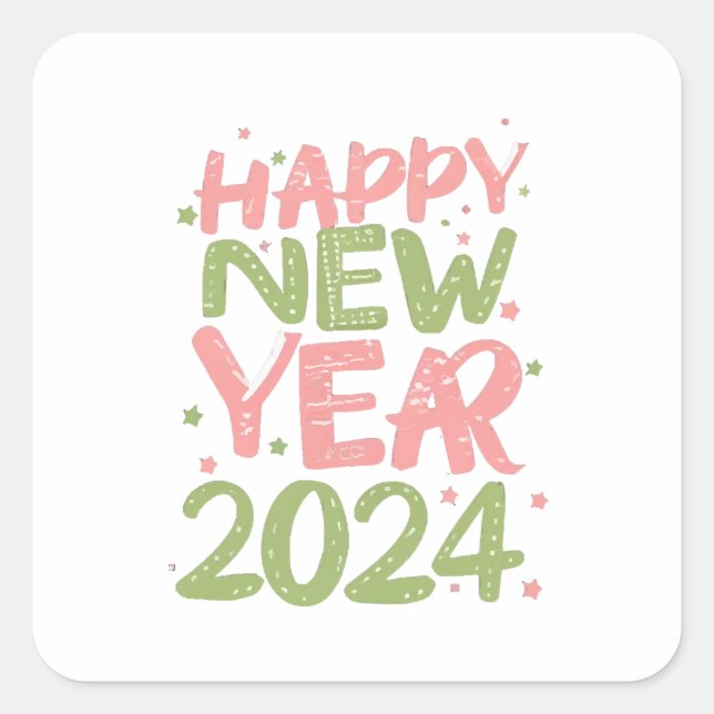 Pegatina Cuadrada Feliz Año Nuevo 2024 (Anverso)