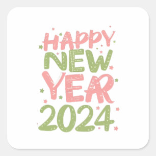 Pegatina Cuadrada Feliz Año Nuevo 2024