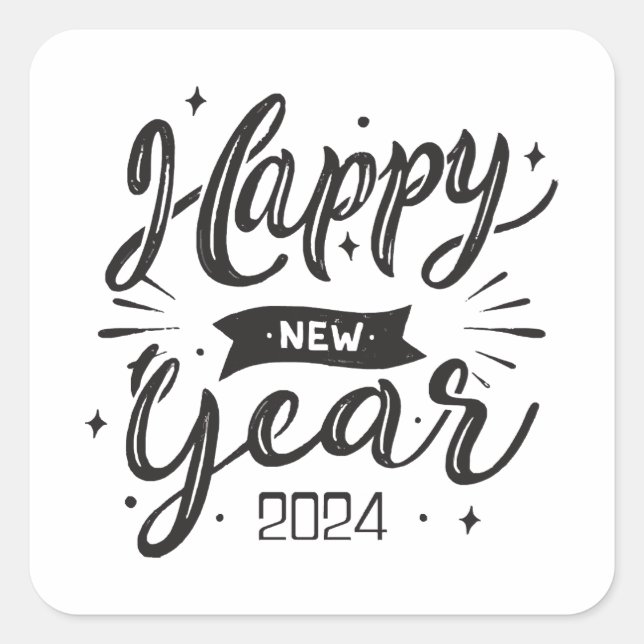 Pegatina Cuadrada Feliz año nuevo 2024  (Anverso)
