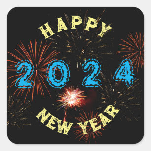 Pegatina Cuadrada Feliz Año Nuevo 2024