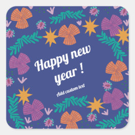 Pegatina Cuadrada Feliz año nuevo 2024 personalizable azul moderno