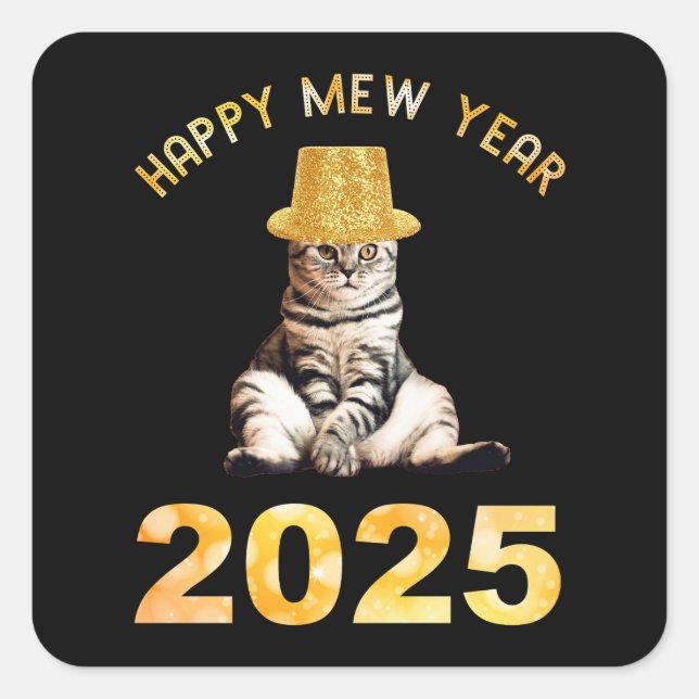 Pegatina Cuadrada Feliz Año Nuevo 2025 (Anverso)