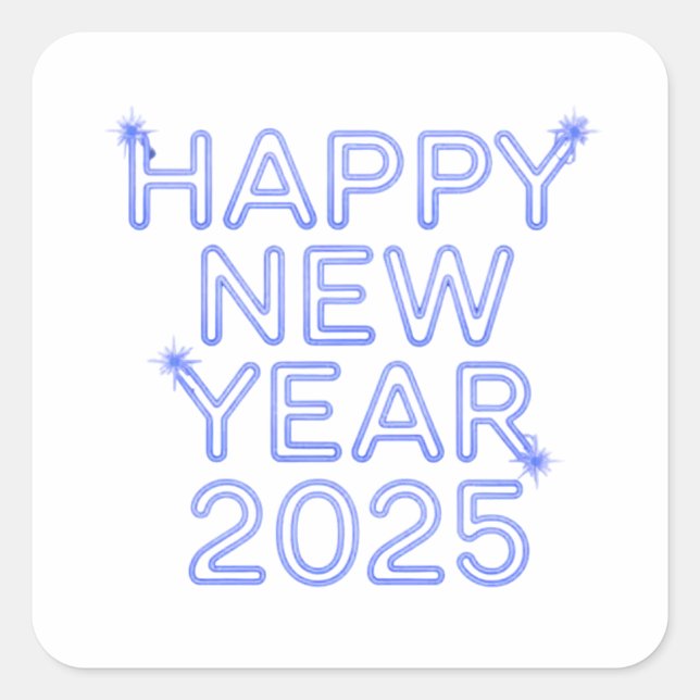 Pegatina Cuadrada Feliz año nuevo 2025 azul (Anverso)