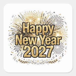 Pegatina Cuadrada Feliz Año Nuevo 2027 Sticker