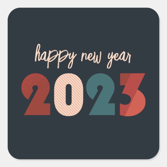 Pegatina Cuadrada Feliz año nuevo diseño de vacaciones 2023 (Anverso)