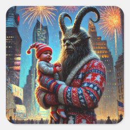 Pegatina Cuadrada Feliz Año Nuevo Krampus