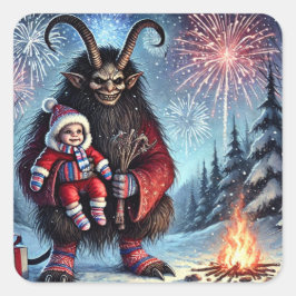 Pegatina Cuadrada Feliz Año Nuevo Krampus