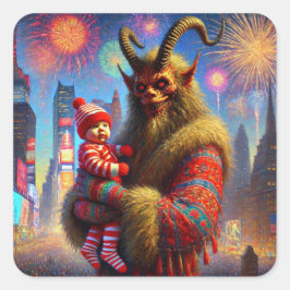 Pegatina Cuadrada Feliz Año Nuevo Krampus