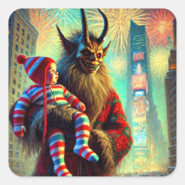 Pegatina Cuadrada Feliz Año Nuevo Krampus