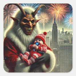 Pegatina Cuadrada Feliz Año Nuevo Krampus