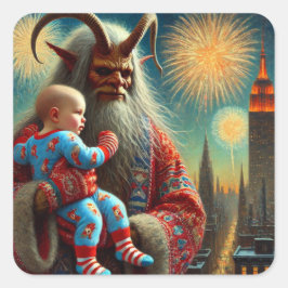 Pegatina Cuadrada Feliz Año Nuevo Krampus
