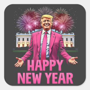 Pegatina Cuadrada Feliz Año Nuevo La Resolución De Trump 2025