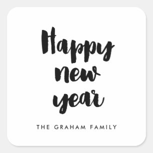 Pegatina Cuadrada Feliz Año Nuevo moderno