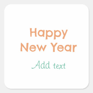 Pegatina Cuadrada Feliz año nuevo naranja verde nombre fecha moderno