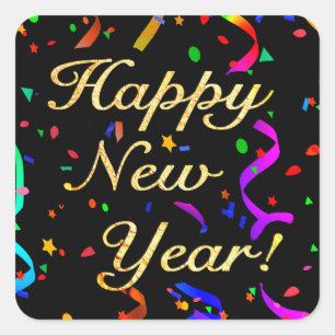 Pegatina Cuadrada ¡"Feliz Año Nuevo! "pegatinas