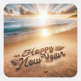 Pegatina Cuadrada Feliz Año Nuevo Sunrise