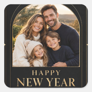 Pegatina Cuadrada Feliz Año Nuevo Tarjeta de felicitación para famil