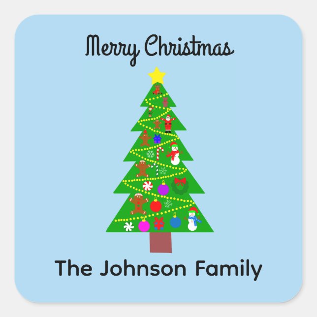 Pegatina Cuadrada Feliz Árbol de Navidad #1 Pegatinas (Anverso)