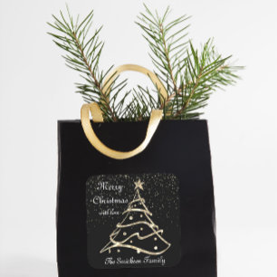 Pegatina Cuadrada Feliz Árbol de Navidad Feliz Año Nuevo con amor or