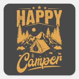 Pegatina Cuadrada Feliz aventura de camper para los entusiastas al a