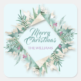 Pegatina Cuadrada Feliz Belly Navidades Felices Fiestas Azul Diamant