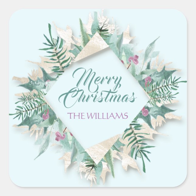 Pegatina Cuadrada Feliz Belly Navidades Felices Fiestas Azul Diamant (Anverso)