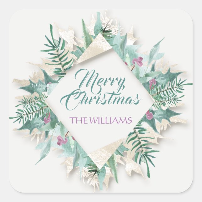 Pegatina Cuadrada Feliz Belly Navidades Felices Fiestas Marco de Dia (Anverso)