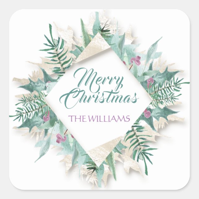 Pegatina Cuadrada Feliz Belly Navidades Felices Vacaciones Diamante  (Anverso)