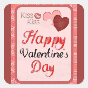Pegatina Cuadrada Feliz beso de San Valentín