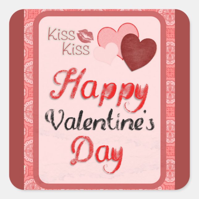 Pegatina Cuadrada Feliz beso de San Valentín (Anverso)