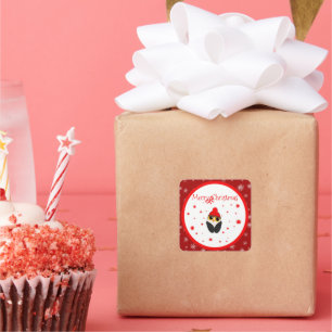 Pegatina Cuadrada Feliz búho de Navidad: estela festiva