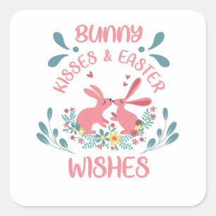 PEGATINA CUADRADA FELIZ BUNNY MÁS FÁCIL DESEA MÁS FÁCIL