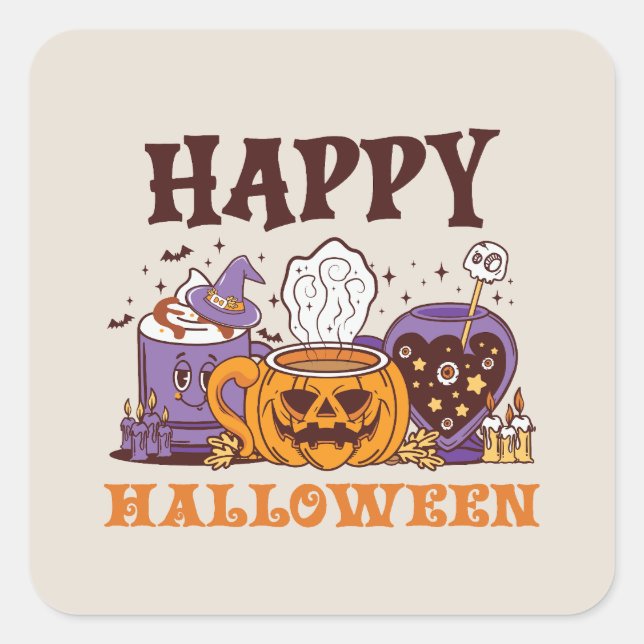 Pegatina Cuadrada Feliz café de Halloween Brew (Anverso)