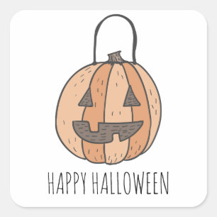 Pegatina Cuadrada Feliz Calabaza Jack O Lantern Halloween