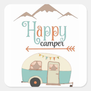 Pegatina Cuadrada Feliz Camper Cute Retro RV